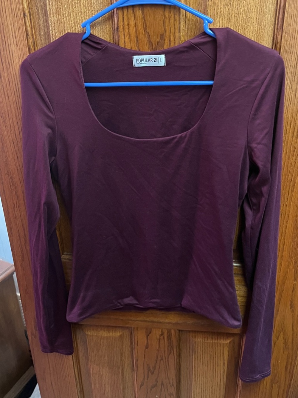Popular 21 Long Sleeve Burgundy Wine Long Sleeve Top L